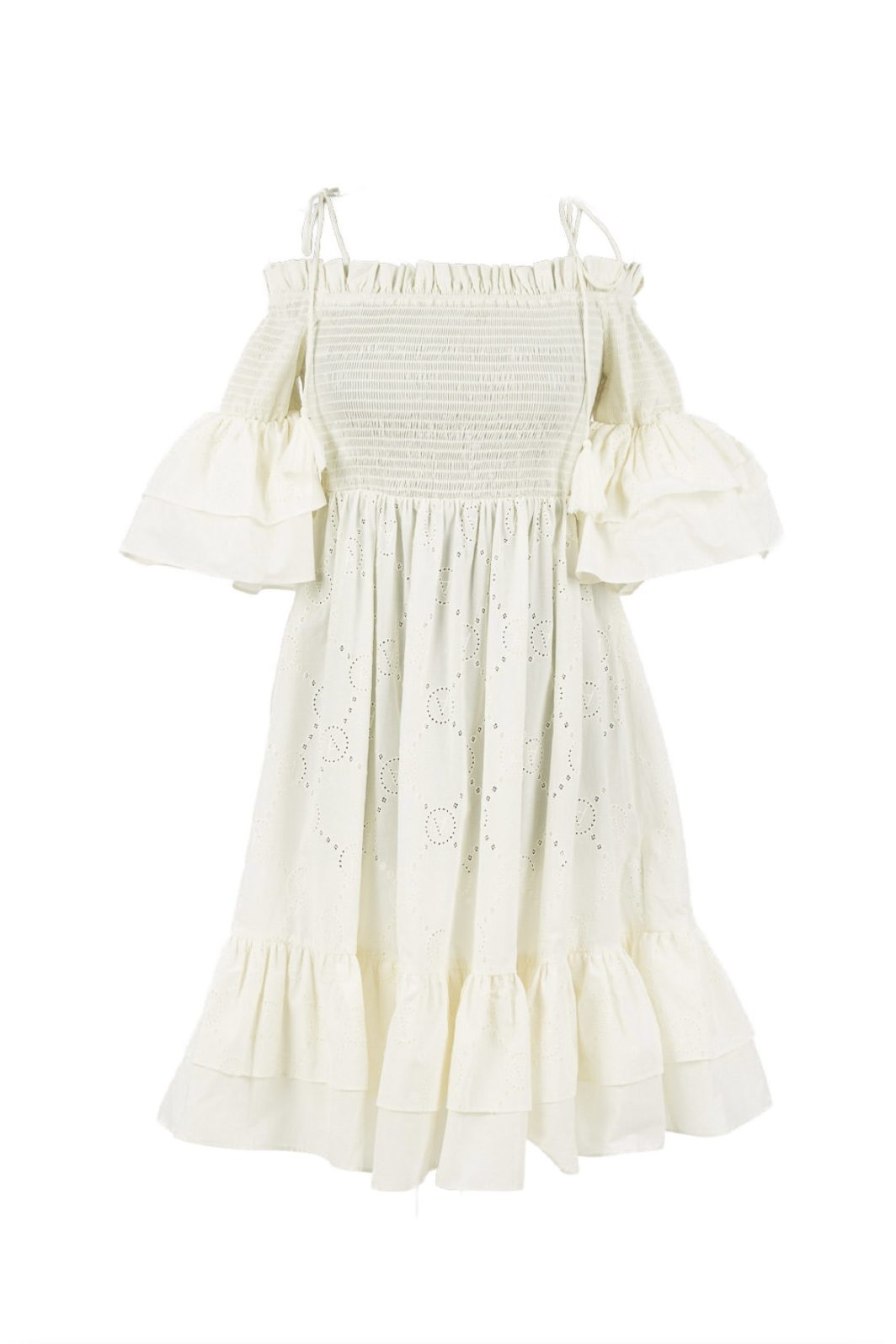 Twinset Kleid mit Lochstickerei in Gardenie
