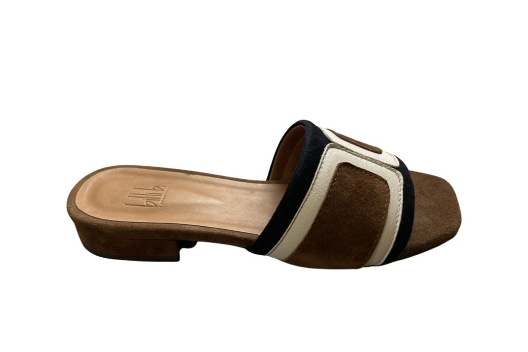 Billi Bi Pantolette aus Leder in Weiß/Cognac/Schwarz – Bild 2