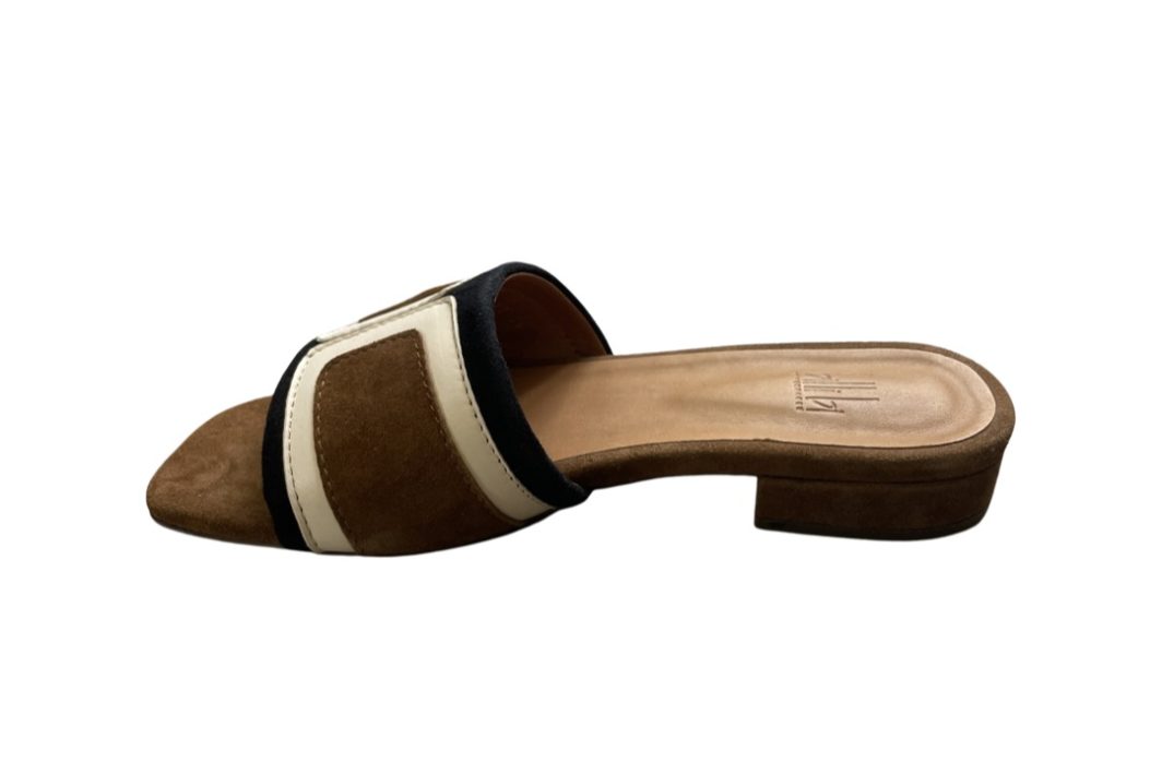 Billi Bi Pantolette aus Leder in Weiß/Cognac/Schwarz