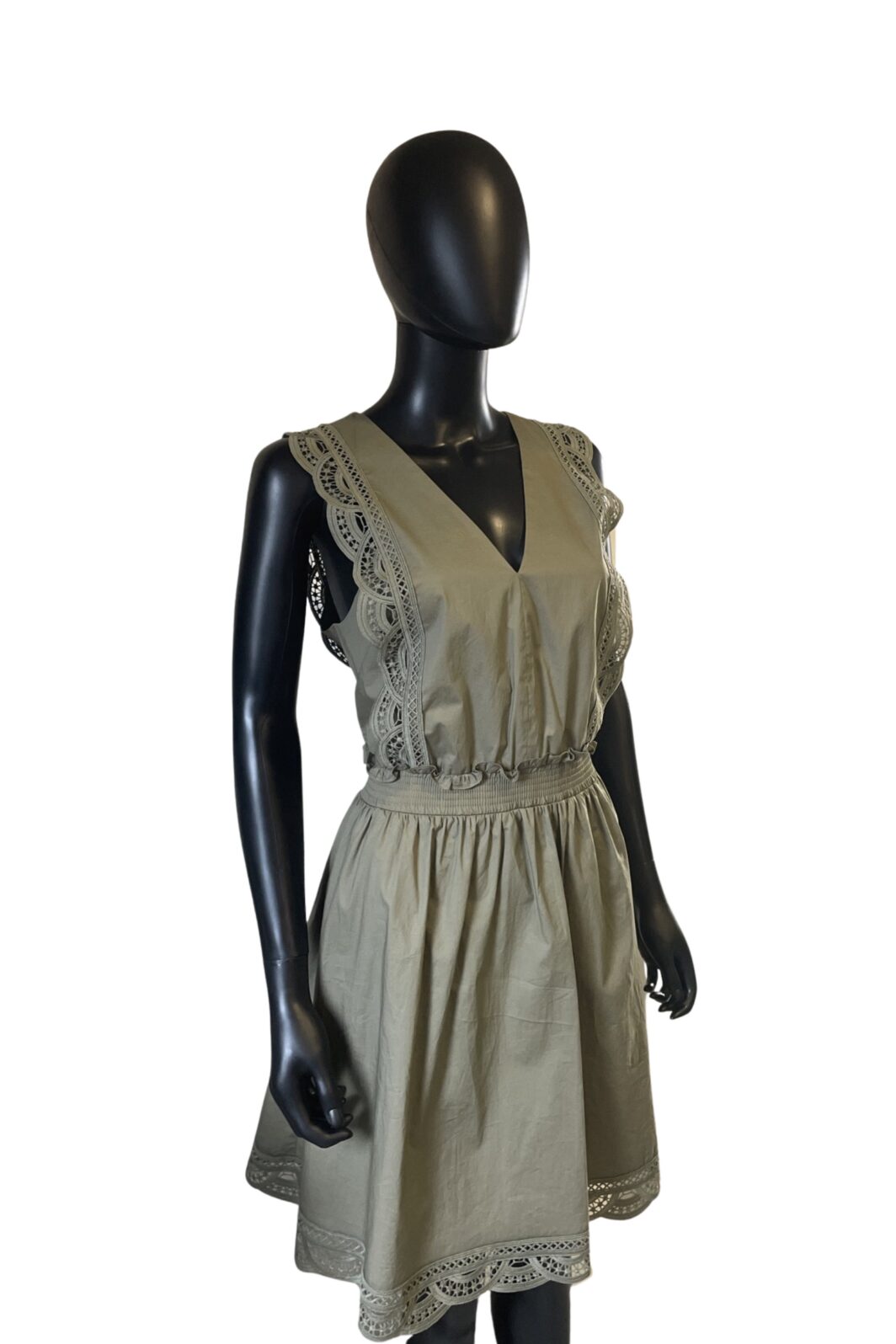 Twinset Milano Kleid aus Popeline mit Spitze in Khaki – Bild 3