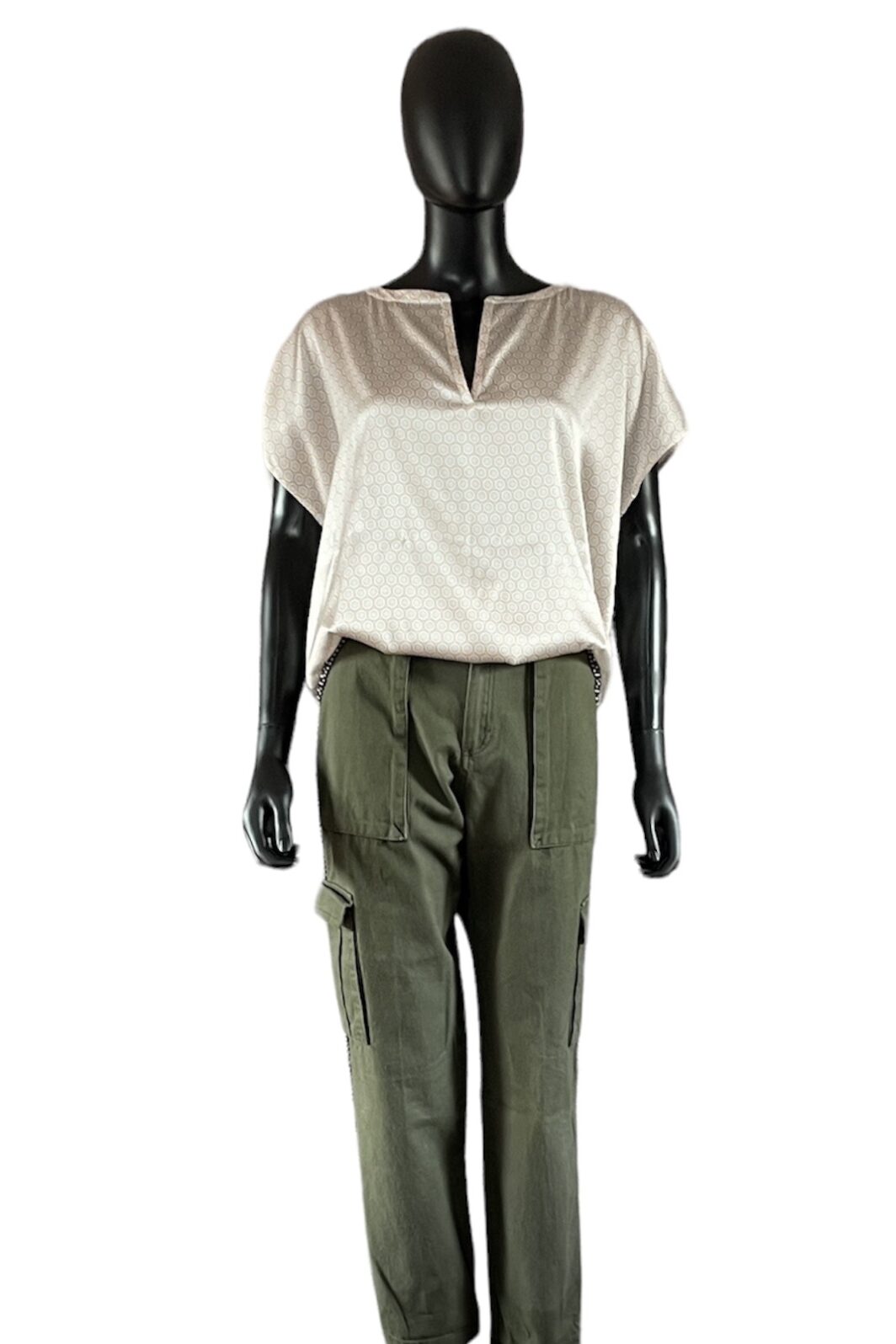 TWINSET Cargohose in Khaki mit Schmuckbesatz
