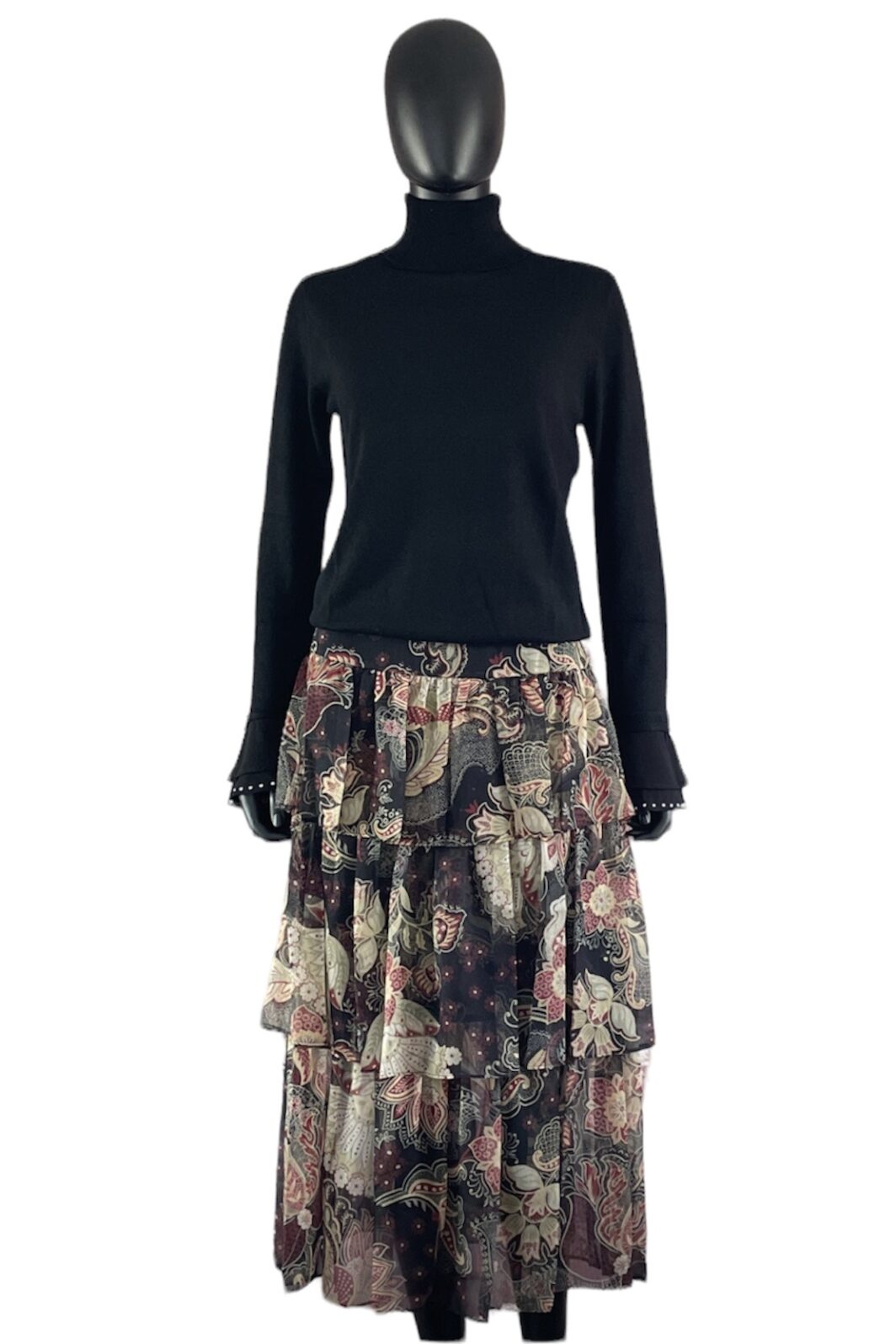 TWINSET Midirock in schwarz mit Blumenprint – Bild 3