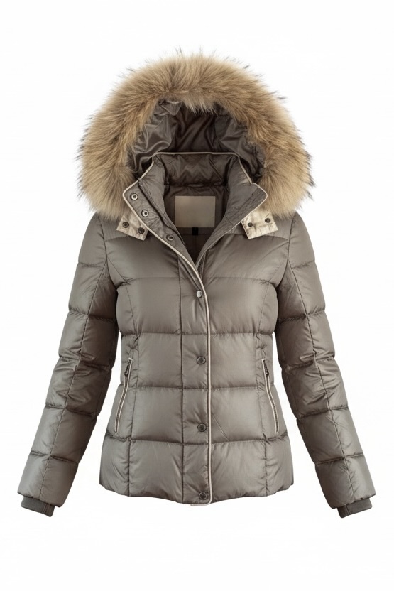 White Label kurze Daunenjacke mit Fellbesatz in Sand