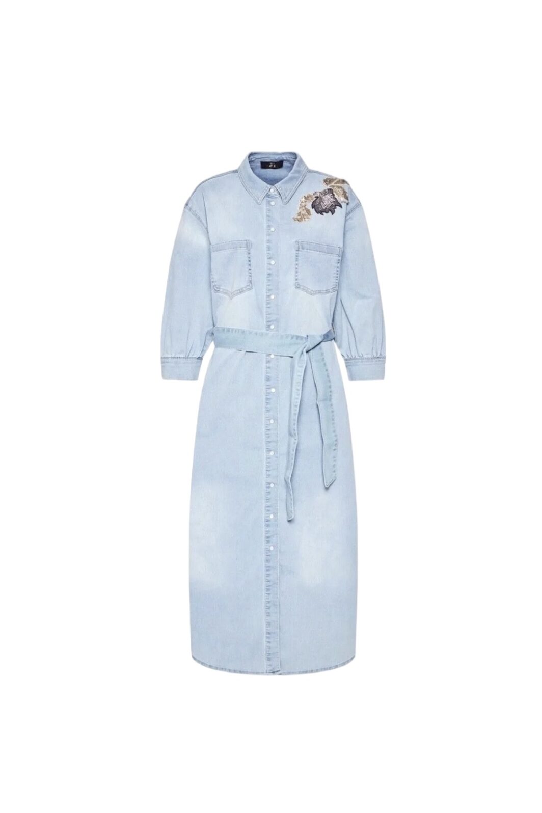 Twinset Actitude Hemdblusenkleid aus Jeans mit Stick-Applikation