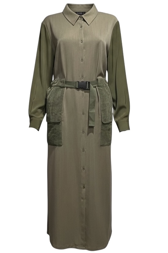 Another Label Hemdblusenkleid in Khaki