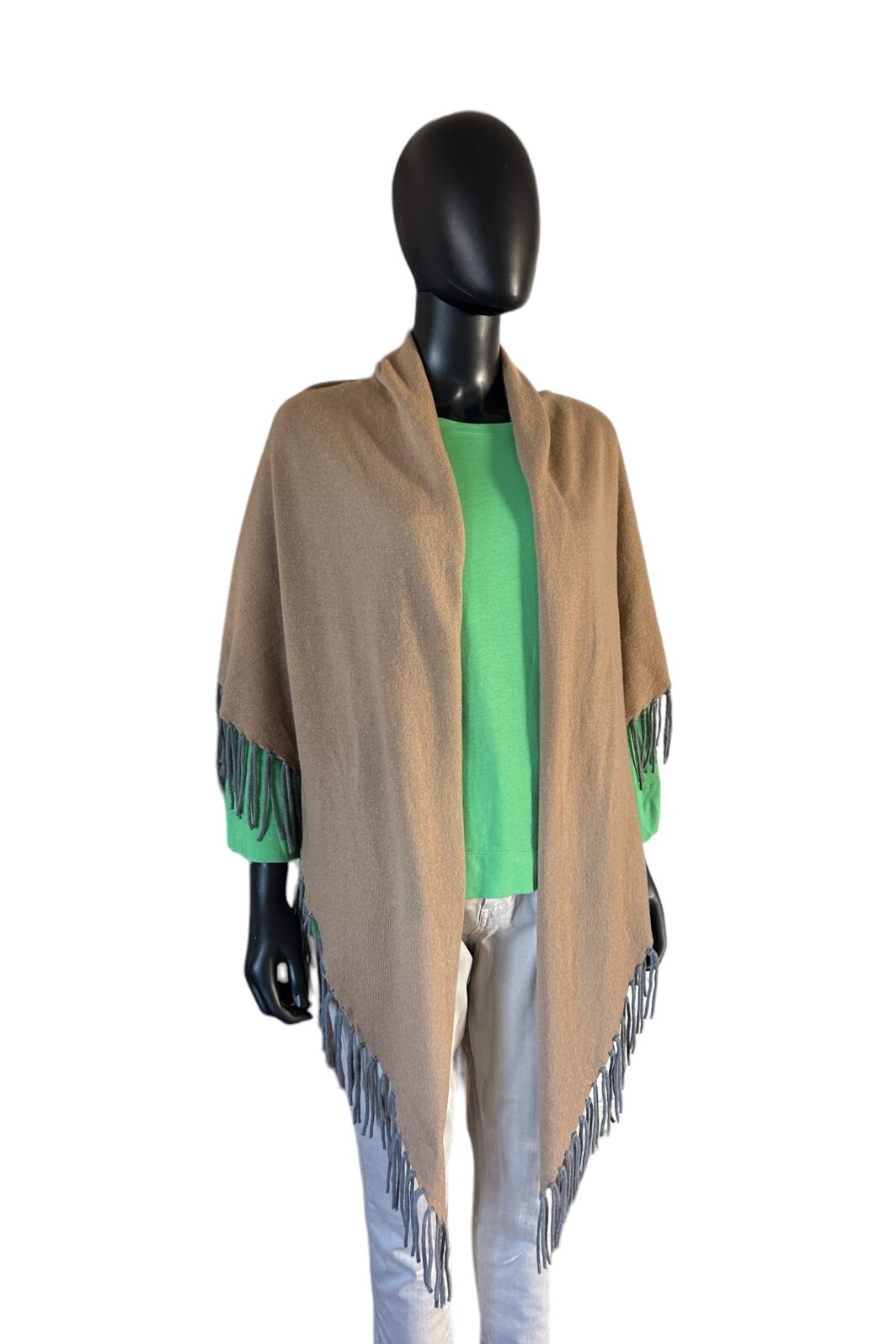 Herzensangelegenheit Dreieckstuch in camel/grau mit Fransen – Bild 2