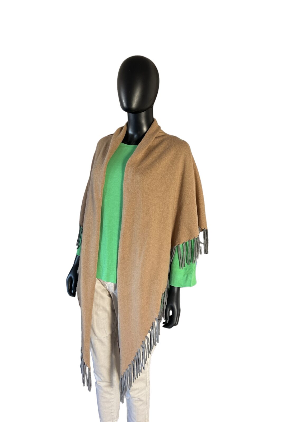 Herzensangelegenheit Dreieckstuch in camel/grau mit Fransen – Bild 3