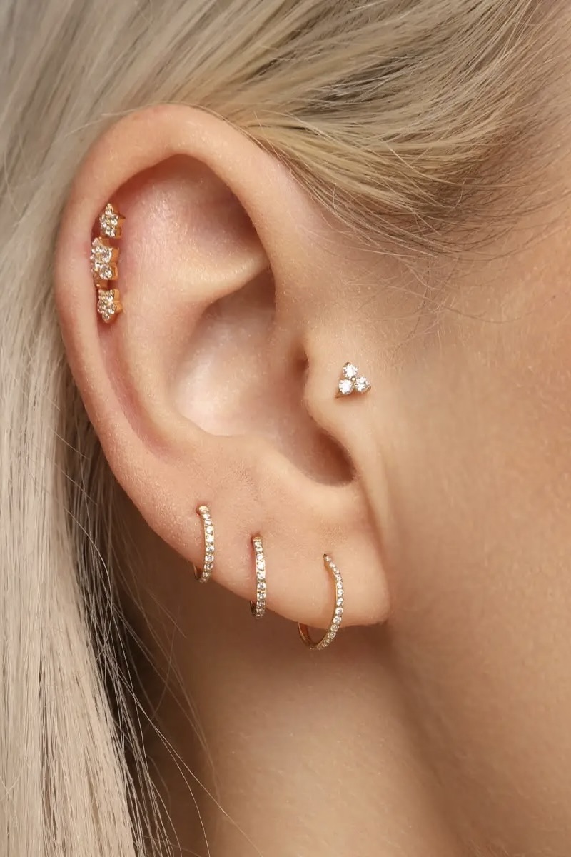 Diamond Mode Cute Three Piercing / Titan in Gold – Bild 2