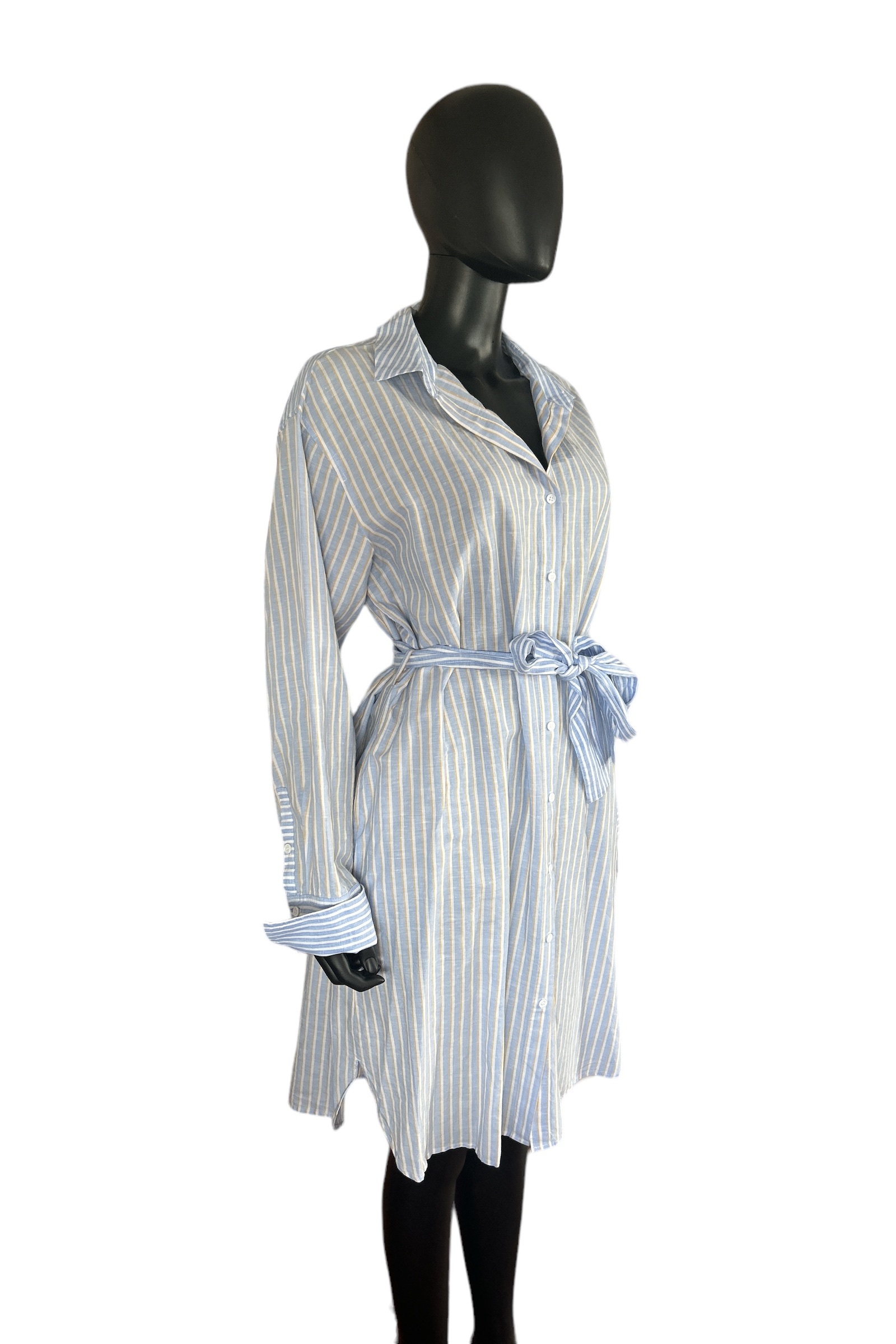 Herzensangelegenheit Leinenkleid in Blau gestreift – Bild 4