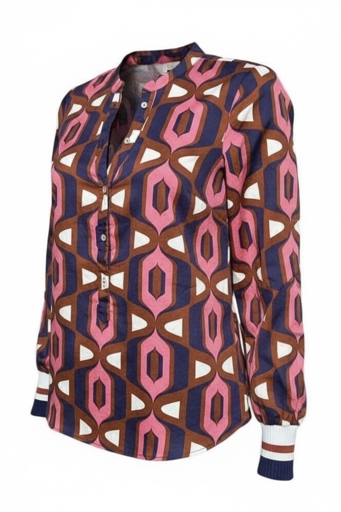 Emily van den Bergh Baumwoll-Bluse in pink/blau/nougat gemustert