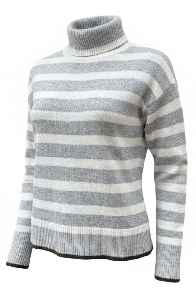 FTC Cashmere Strickpullover in grau gestreift – Bild 2
