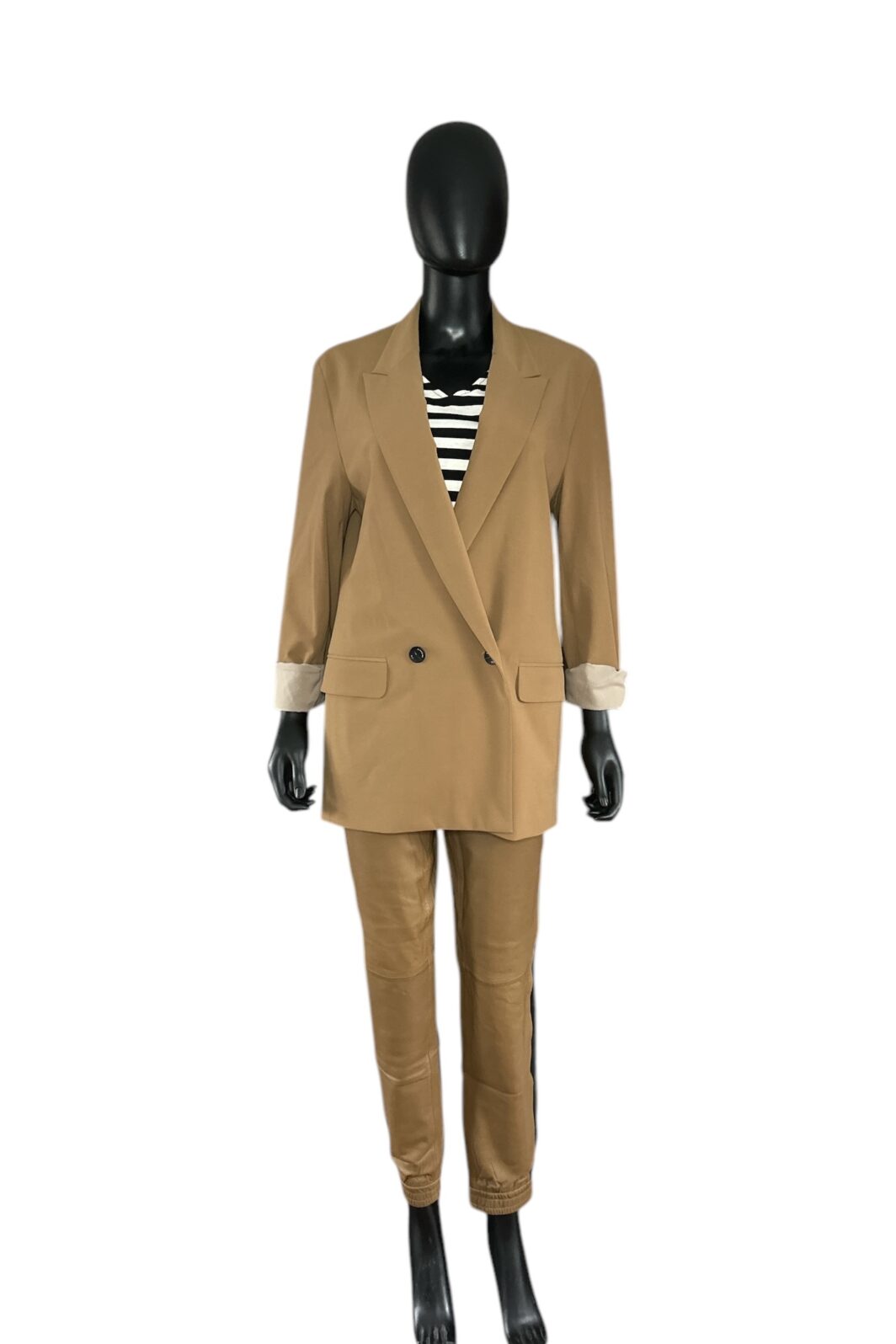 SET Lederhose in Camel mit Galonstreifen – Bild 3