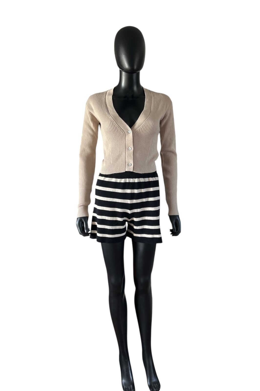 FTC Cashmere Strickshorts in Beige/Schwarz – Bild 2
