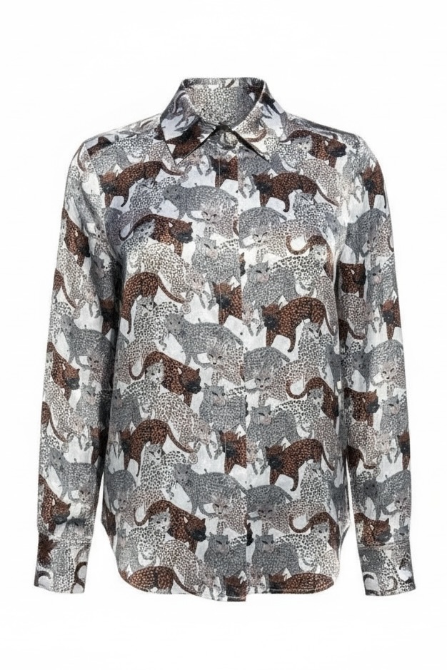 Herzensangelegenheit Seidenbluse im Animalprint in Aluminium