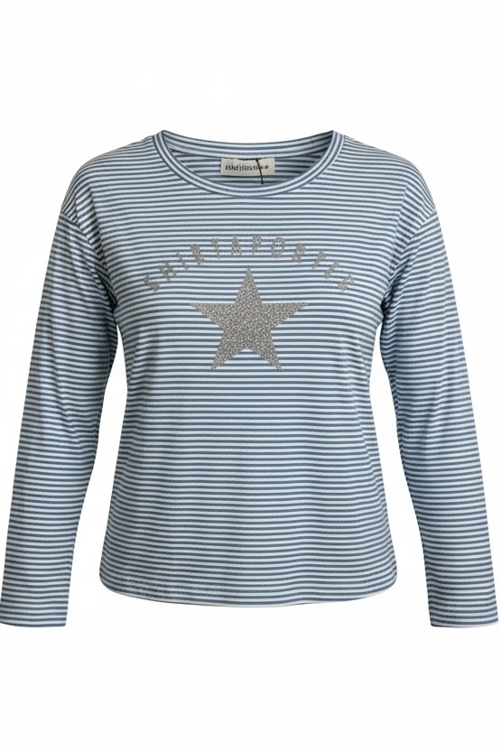 Shirtaporter Longsleeve in weiß/blau gestreift