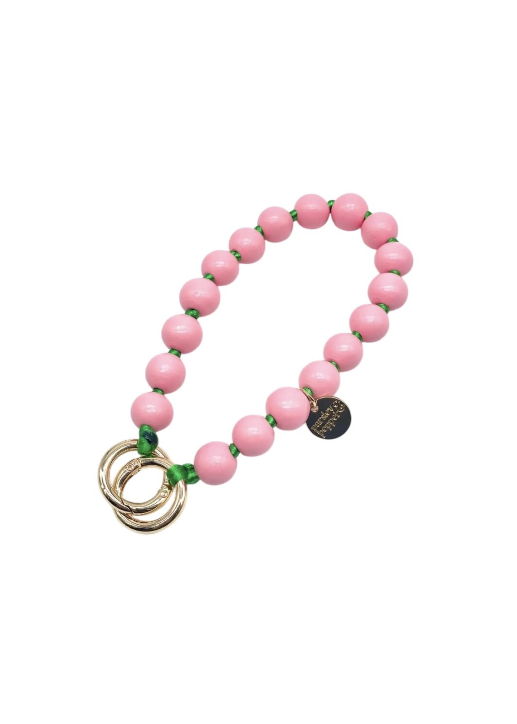 Handykette kurz Holz 3in1 Bag Charm & Schlüsselanhänger in Rosa/Grün