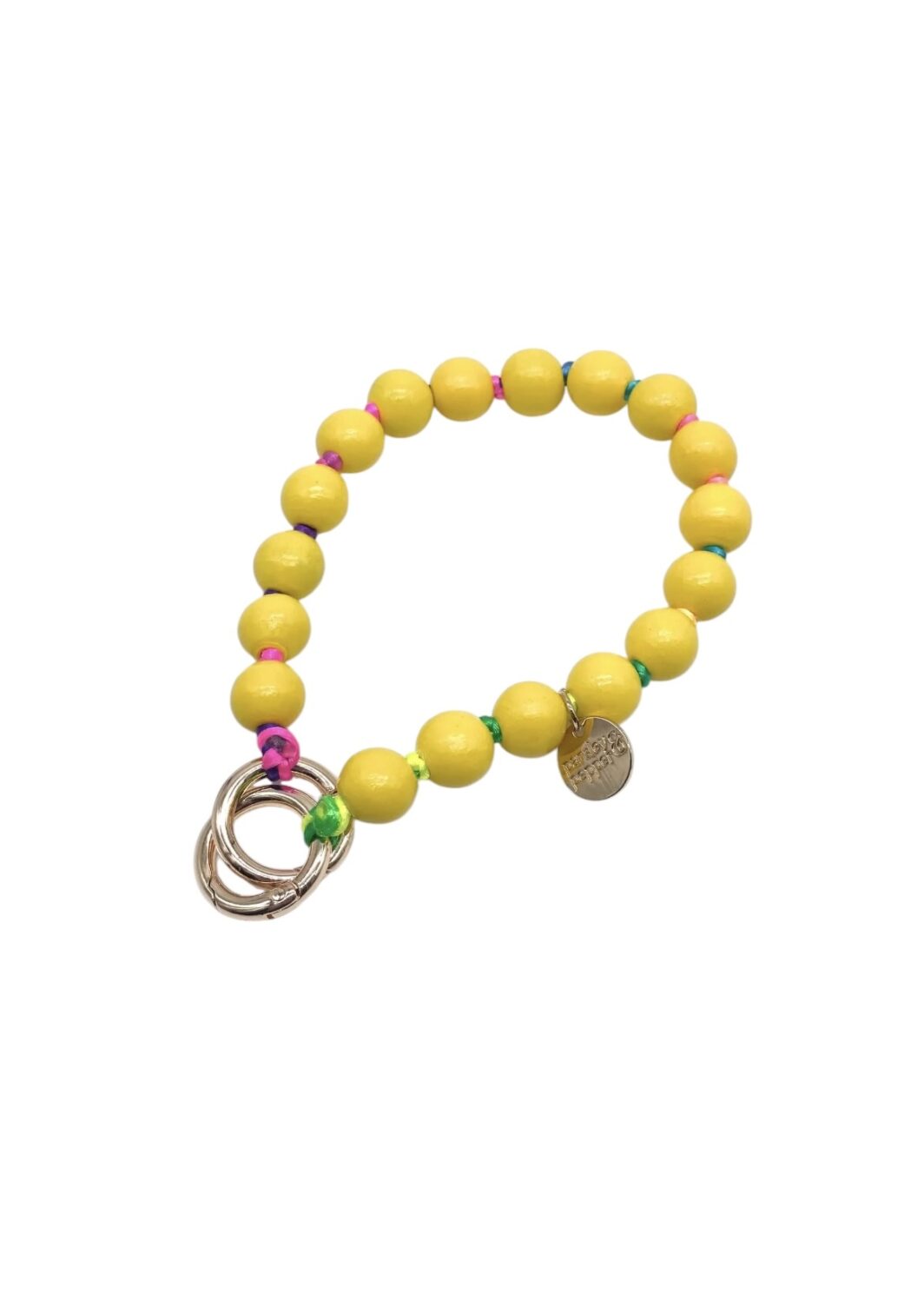 Handykette kurz Holz 3in1 Bag Charm & Schlüsselanhänger in Gelb/Multicolor