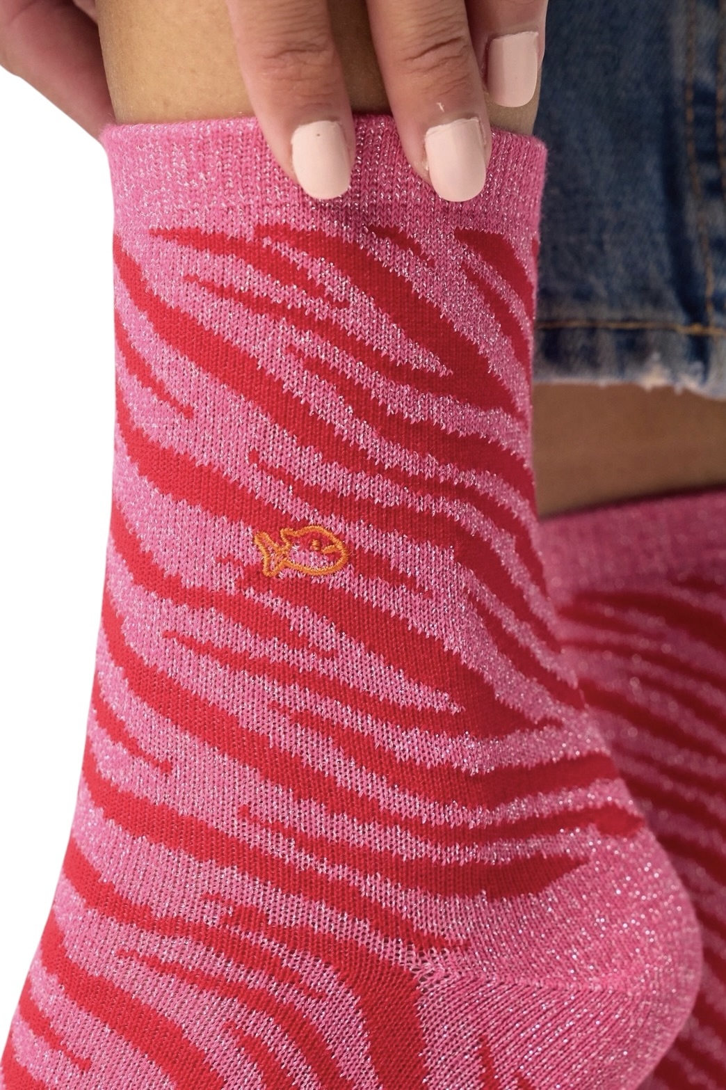 BILLYBELT glitzernde Socken aus gekämmter Baumwolle Zebra - Rosa und Rot – Bild 2