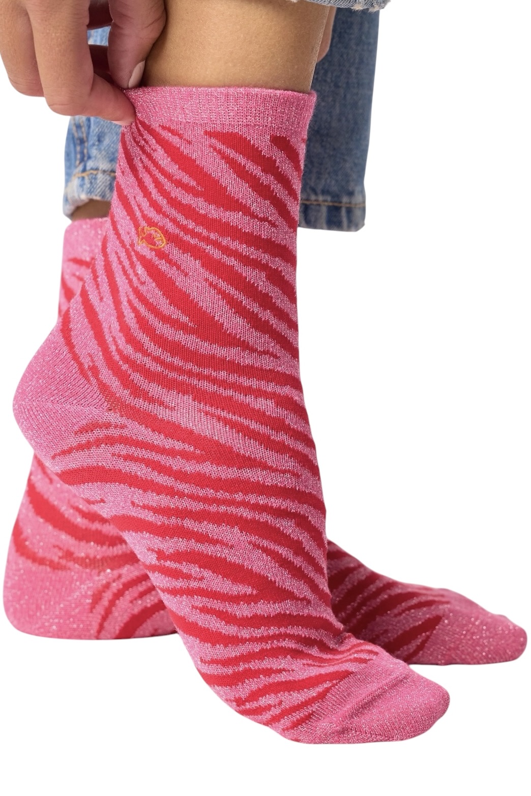 BILLYBELT glitzernde Socken aus gekämmter Baumwolle Zebra - Rosa und Rot – Bild 3