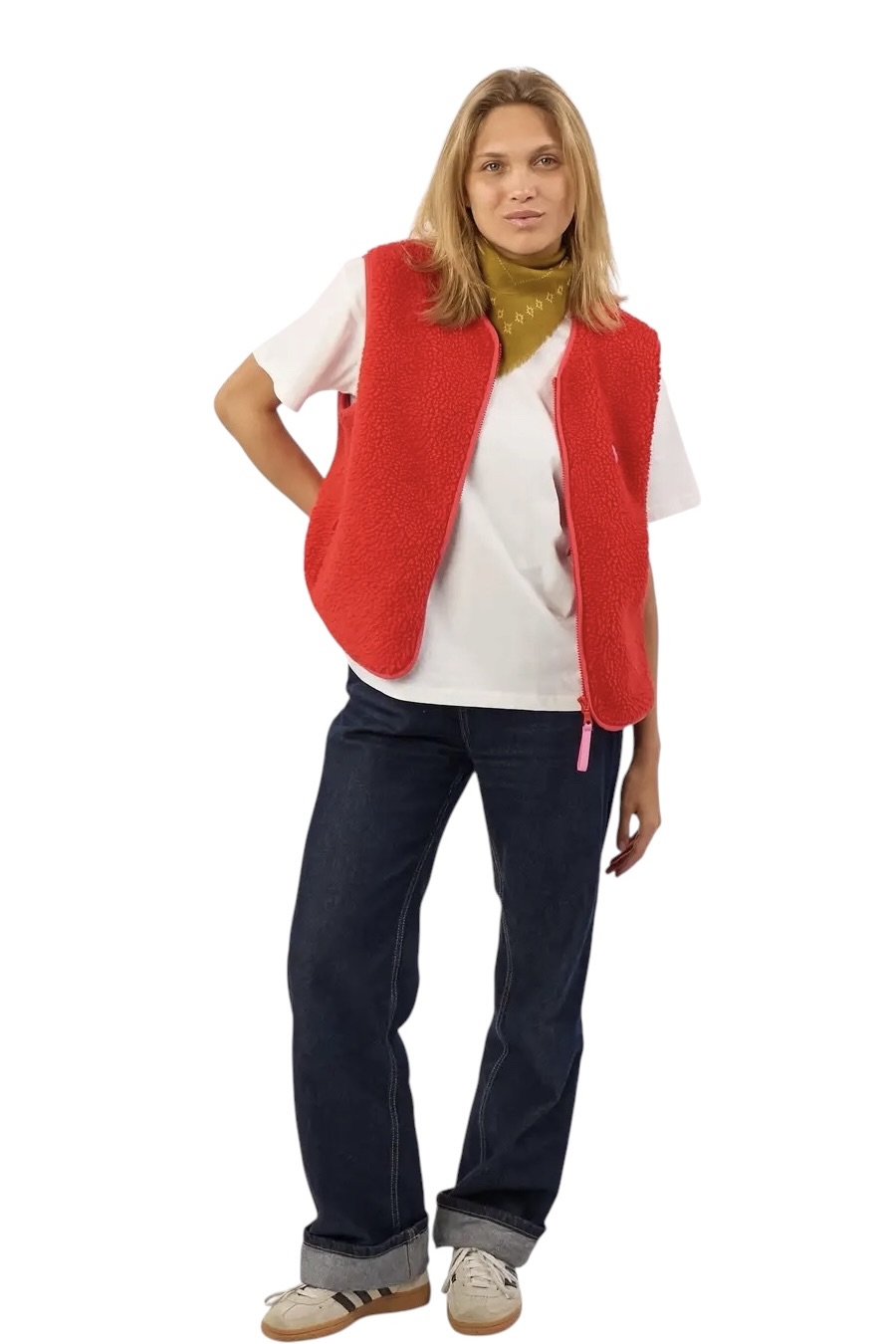 BILLYBELT ärmellose Damen-Sherpa-Weste mit Reißverschluss in Rot – Bild 2
