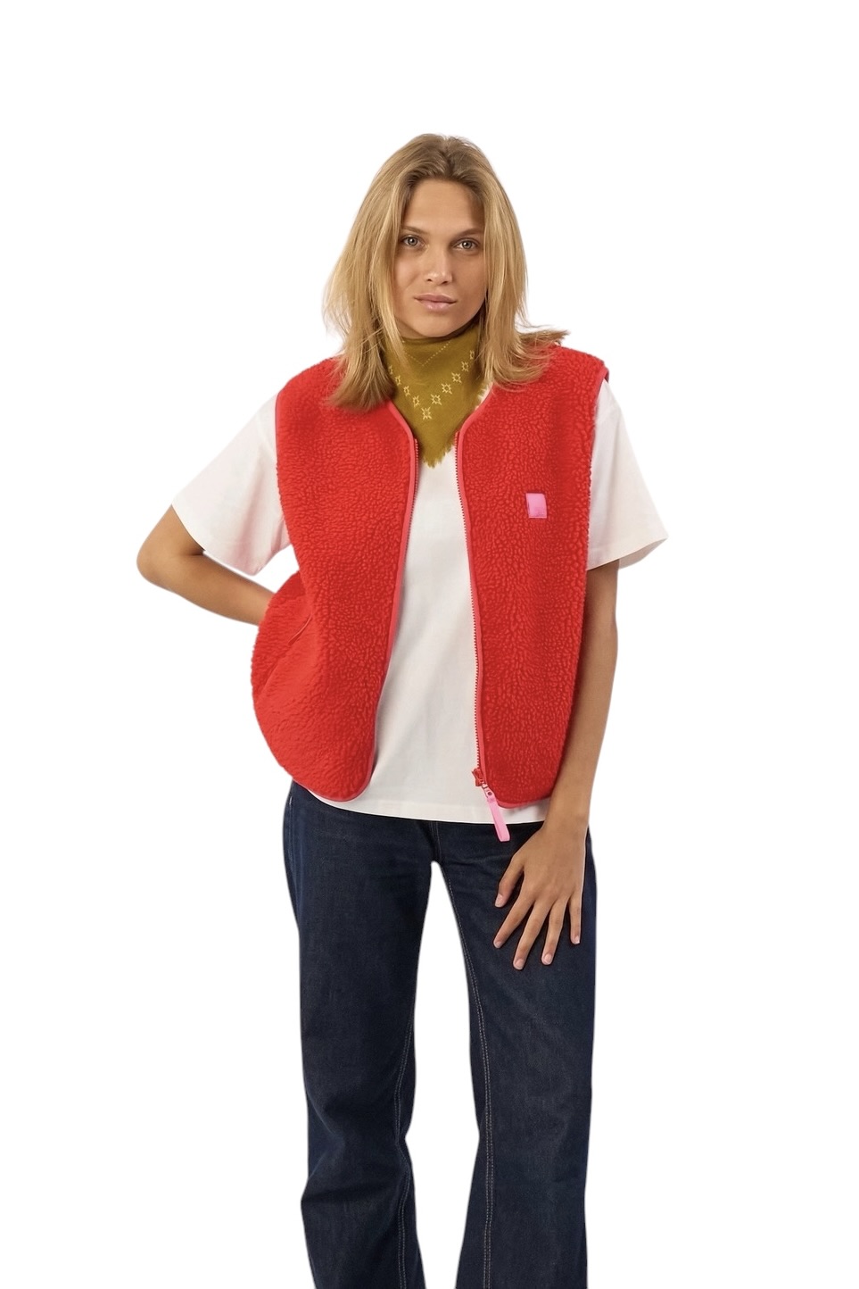 BILLYBELT ärmellose Damen-Sherpa-Weste mit Reißverschluss in Rot – Bild 3